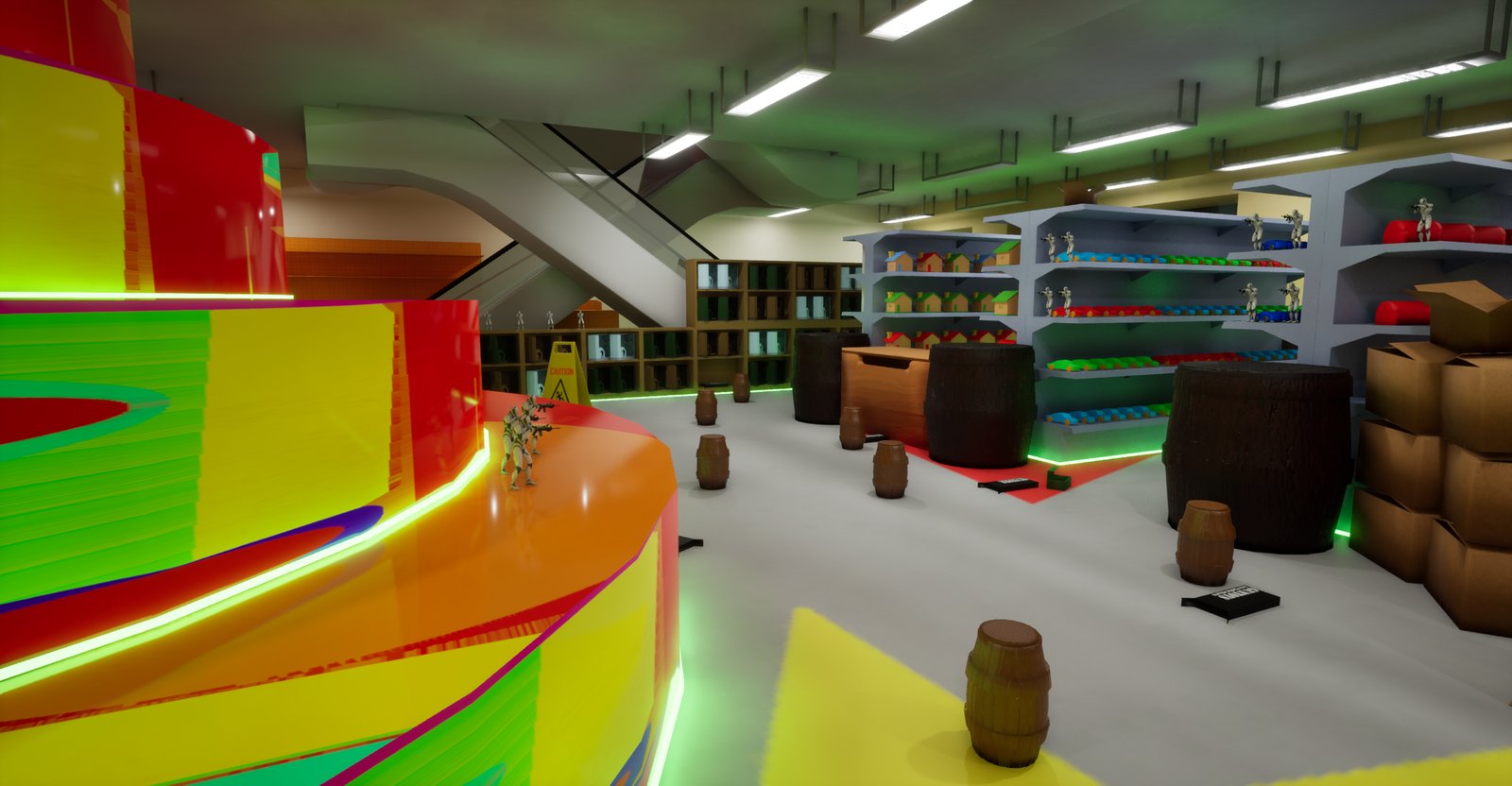 Toy shop wide shot with enemies