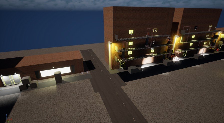 Apartment block night exterior